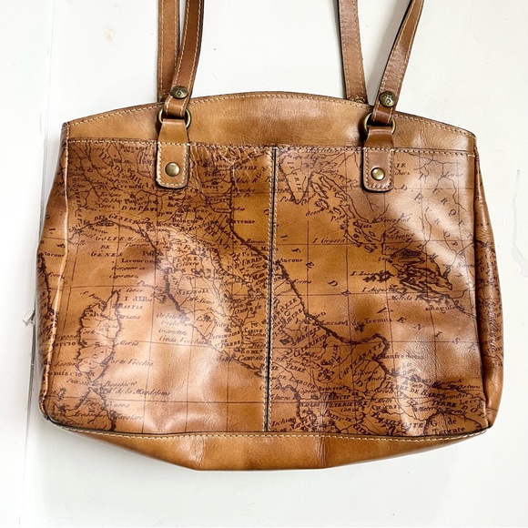 Patricia Nash Signature Map Print Poppy Tote Bag Italian Leather Brown Riot Rust - Picture 5 of 6